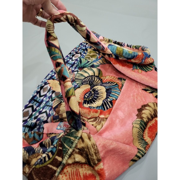 Johnny Was Single Strap Shoulder Sling Drawstring Sherpa Fleece Bucket Bag Boho - Picture 3 of 11